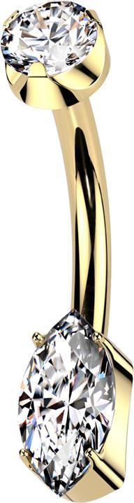 Image du produit Hollywood Body Jewelry Banane Innengewinde vergoldet flach Kristall silber gefasst und Ovaler langer Kristall silber gefass (Titane G23, sans laiton)