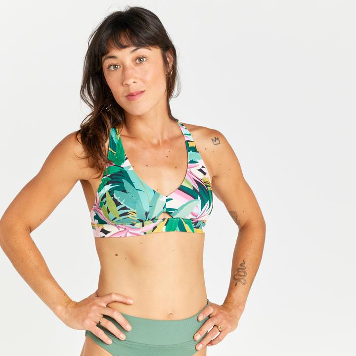 Olaian Women's bralette bikini top - Agatha tropical green (75 C)