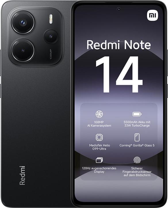 Xiaomi Redmi Note 14 (256 GB, Midnight Black, 6.67", Dual SIM, 108 Mpx, 4G)