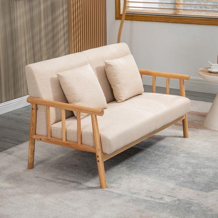 Produktbild Swisshandel24 2-Sitzer Sofa, Stoffbezug in Leinenoptik, kompakt, bis 200 kg, Holzrahmen, 123Lx69Bx74Hcm, Beige (2-Sitzer)