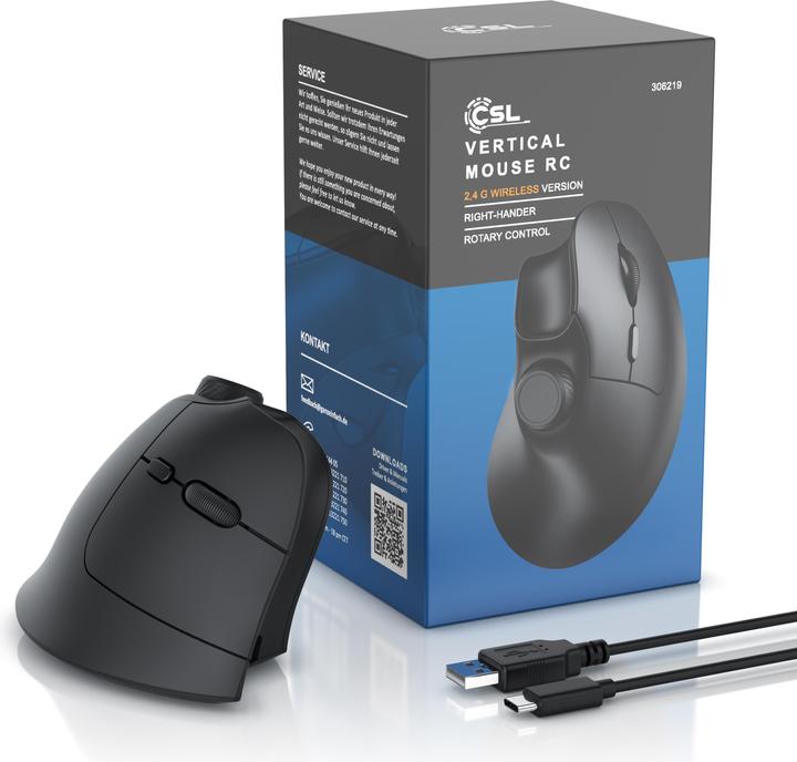 Immagine prodotto CSL Mouse verticale senza fili, radio a 2,4 GHz, 250dpi, mouse wireless ergonomico, contro il braccio (Senza fili)