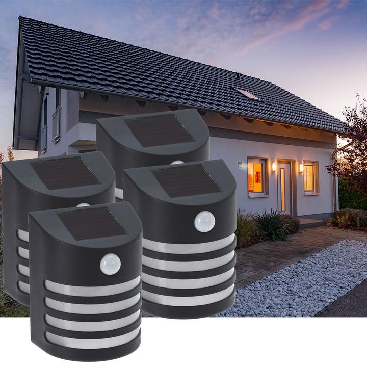 Immagine prodotto ProGarden Set di 4 luci solari da esterno con sensore di movimento PIR, illuminazione da parete (IP44)
