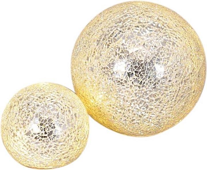 Produktbild GuGus LED-Glas-Ball Silber 2er Set - gebrochenes Glas mit Mosaikstruktur D: 10cm u. 15cm (60 lm)