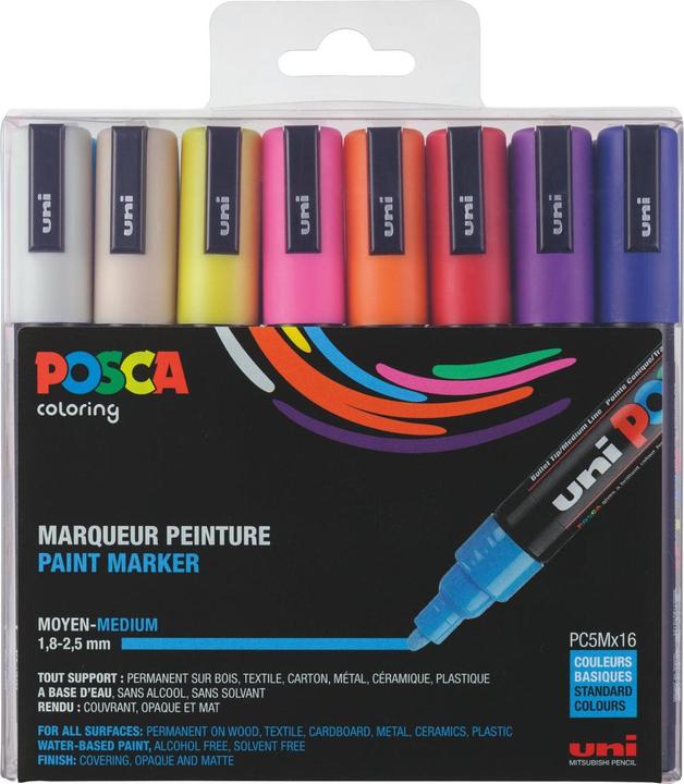 Posca Marchio PC-5M a punta tonda (Multicolore, 2.50 mm, 16 x)
