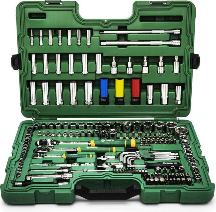 Image du produit SATA 180 pcs. Jeu de clés à douille 6 pans 1/4", 3/8" & 1/2" & clé à cliquet (1/4", 3/8", 1/2")