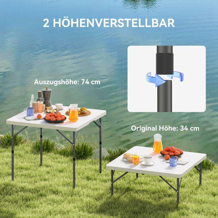 Actual product image Swisshandel24 Picknicktisch, Klappbarer Campingtisch, in zwei Höhen einstellbar, Weiss