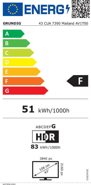 Energy Label Grundig 43 CUA 7390 Milan (43", LED, 4K)