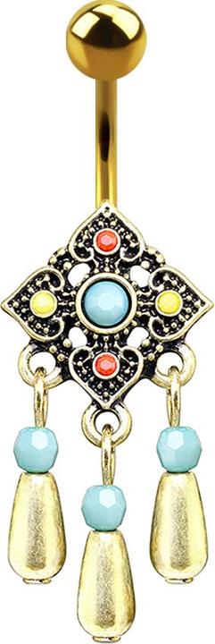 Produktbild Star Piercing Banane vergoldet Tribal Quadratisch mit Anhänger (Messing, Chirurgenstahl 316L)
