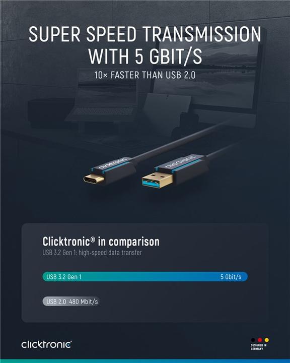 Image du produit clicktronic Câble adaptateur USB-C - USB-A, haute vitesse (2 m, USB 3.0)