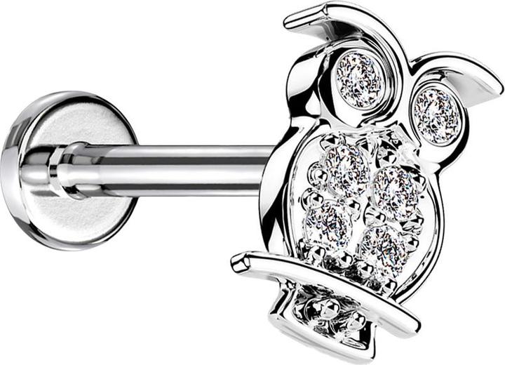 Image du produit Star Piercing Micro Labret femelle argenté hibou cristaux argentés (Acier chirurgical 316L, Laiton)