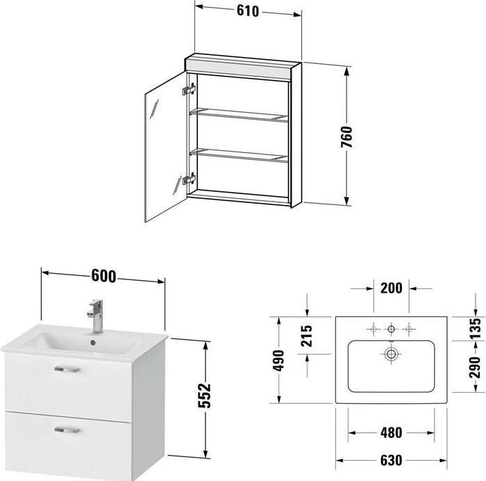 Immagine prodotto Duravit Set di mobili da bagno XBASE 630mm w SPS BETTER Flangia della porta re grap ma