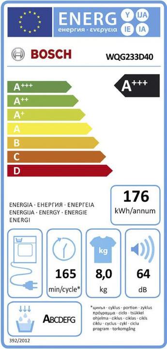 Energy Label Bosch Hausgeräte Waschturm WUU28T48 & WQG233D40 (8 kg, Right)