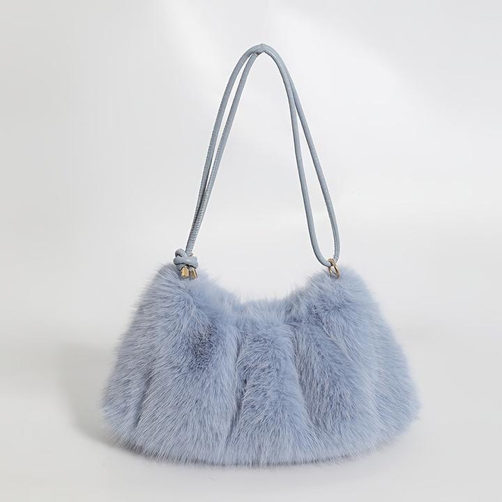 Produktbild Only-Bags.Store Schicke Plüsch-Umhängetasche in Mondform - geräumig & weich, modische einfarbige Tote