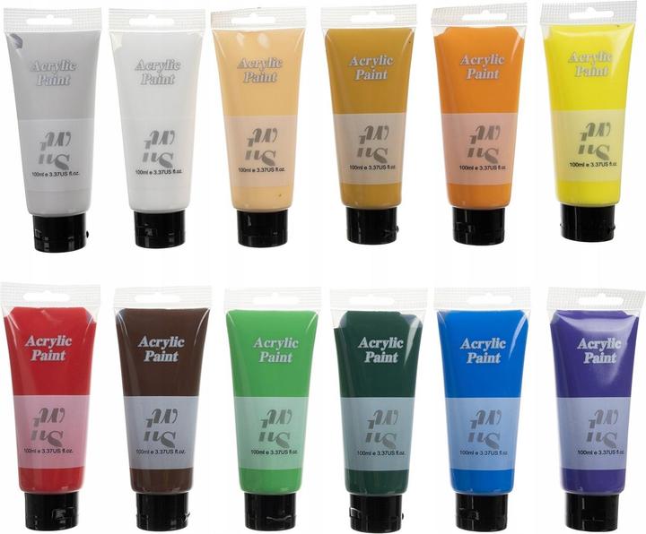 Produktbild PRO-mounts Acrylfarben 12 Stk. 100 ml Maaleo 20424 (Weiss, Orange, Gelb, Lila, Ocker, Dunkelrot, Dunkelgrün, Blau, Fleischiges Grau, Hellgrün, Braun, 100 ml)
