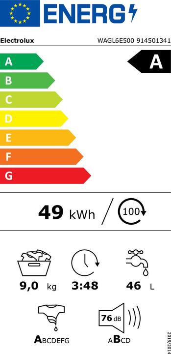 Energy Label Electrolux WAGL6E500 (9 kg, Left)