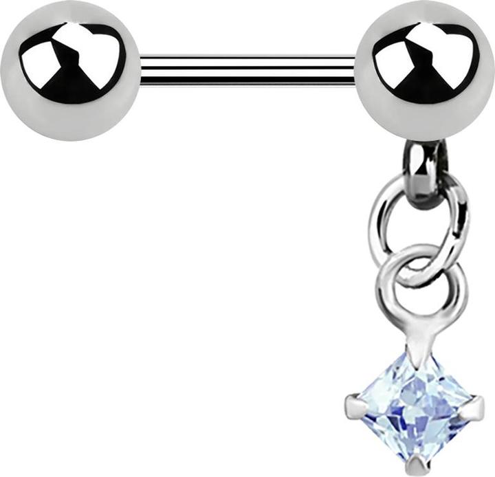 Produktbild Star Piercing Micro Barbell silber mit Kugel und Anhänger Quadrat Kristall aqua (ohne Messing, Chirurgenstahl 316L)