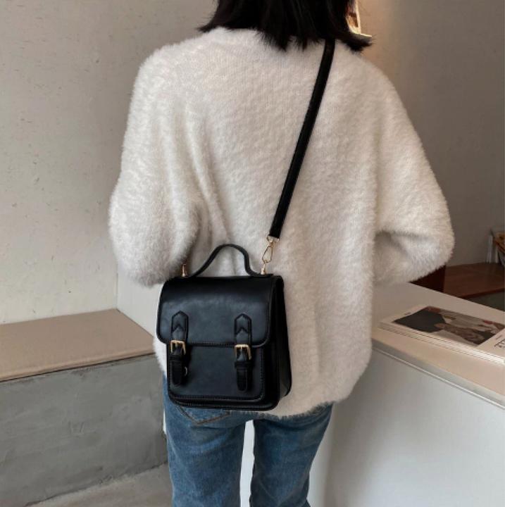 Produktbild Only-Bags.Store Veganer Lederrucksack, Schulranzen, Schwarzer Schulranzen, Vegane Ledertasche, Vegane