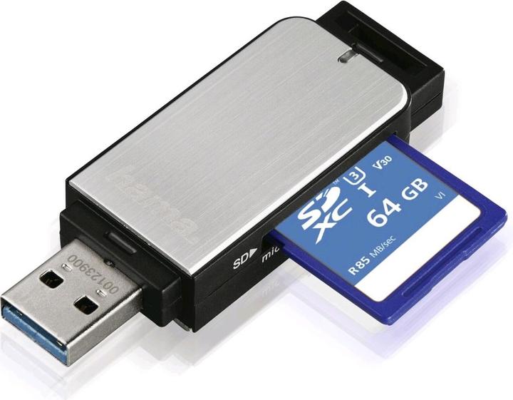 Produktbild Hama USB-3.0-SD-/microSD-Kartenleser, Silber (USB 3.0)