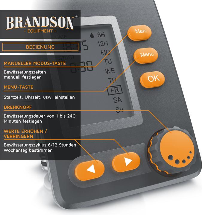 Produktbild Brandson Bewässerungscomputer, Wasserzeitschaltuhr, Bewässerungsuhr, Display, Bewässerungssteuerung digital (Bewässerungscomputer)
