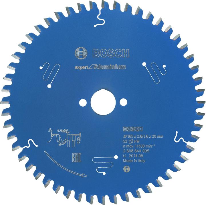 Bosch Professional Zubehör Kreissägeblatt Expert for Aluminium, 165 x 20 x 2,6 mm, 52