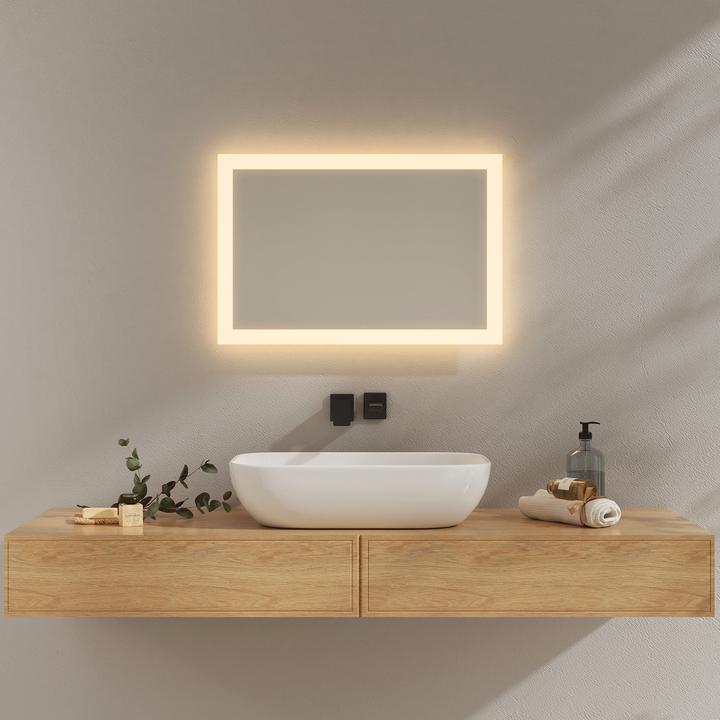 Produktbild Emke Badspiegel mit Beleuchtung 60*40cm, Warmweiss3000K, Dimmbar, Wand Schalter
