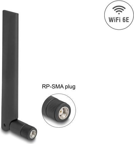 Actual product image Delock WiFi 6E antenna RP-SMA connector 3 dBi omnidirectional with tilt joint black (Wi-Fi)