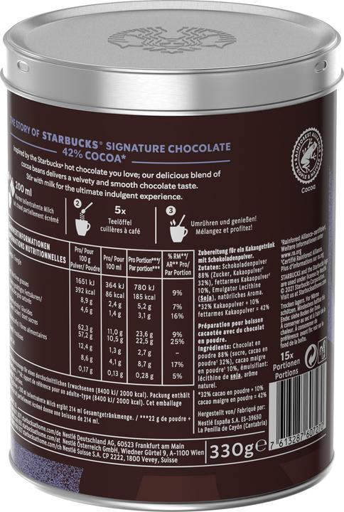 Nährwerte und Zutaten Starbucks Signature Chocolate Kakaogetränkepulver 42% (330 g)