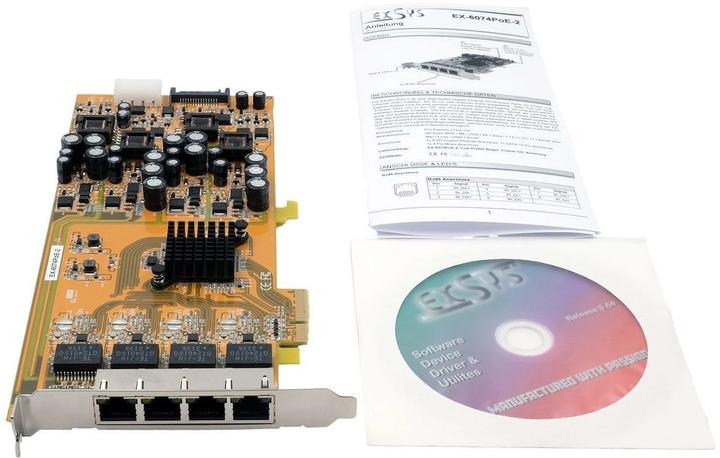 Immagine prodotto Exsys Scheda PCI-EXPRESS Quad Ethernet 4xG. Porte 4xGigabit, supportate da PoE (PCI-E x1)
