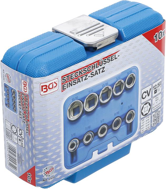 Actual product image BGS Socket Set, Hexagon 12.5 mm (1/2") Drive Inch Sizes 10 pcs.