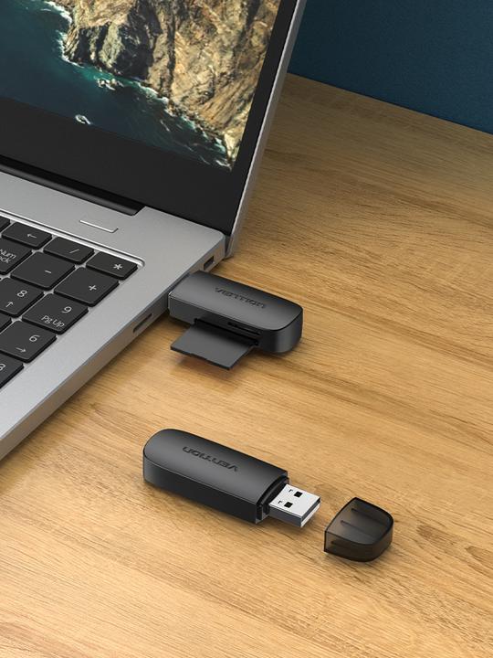 Image du produit Vention Lecteur de carte mémoire 2 en 1 USB 2.0 A (SD TF) CLEB0 (noir) (USB 2.0)