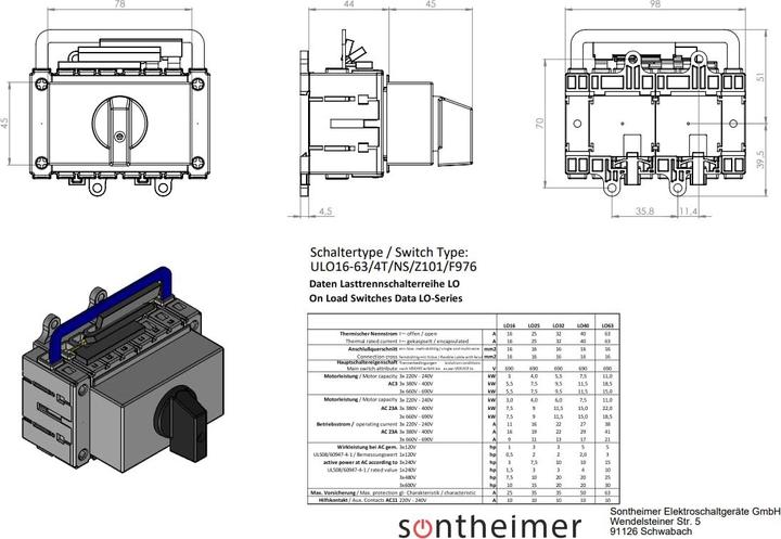Actual product image Sontheimer Mains changeover switch 63A 4-pole 22kW