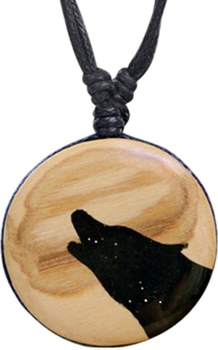 Produktbild Star Piercing Halskette schwarz Anhänger heulender Wolf Epoxy schwarz aus Olivenholz (Organisch, ohne Messing)