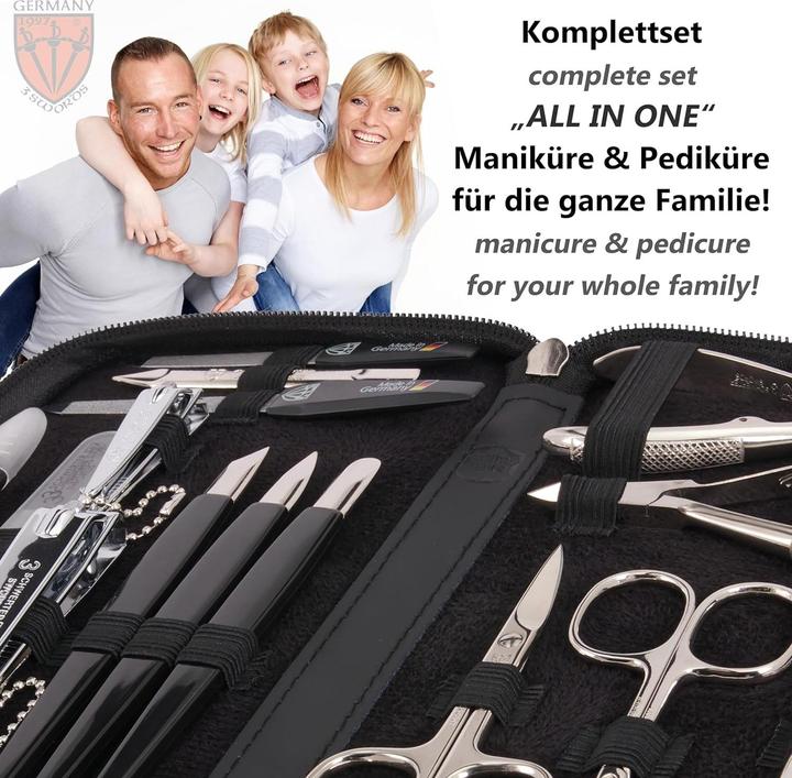 Actual product image Kellermann Germany Manicure Set Nail Set Cinisello 16pcs Genuine Leather Black