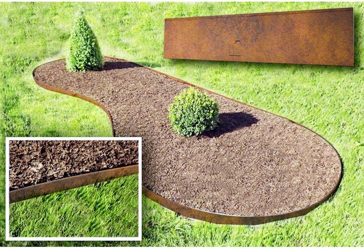 Actual product image Green Split Lawn edging corten steel 70 cm long, 13.5 - 18.5 cm high, edging for flower beds, bed edging - (70 cm)
