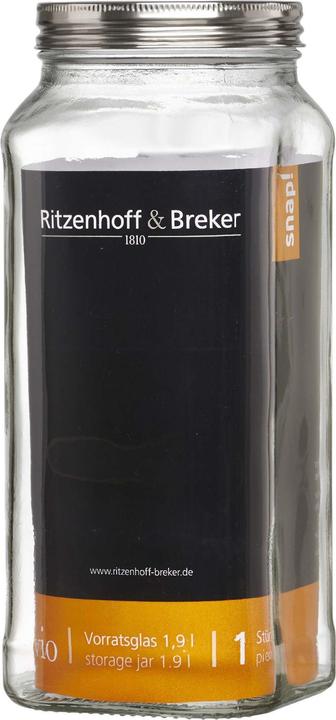 Produktbild Ritzenhoff & Breker Vorratsglas "VIO", eckig, 1,9 l aus Glas, mit Schraubverschlussdeckel aus Edelstahl (1.90 l)
