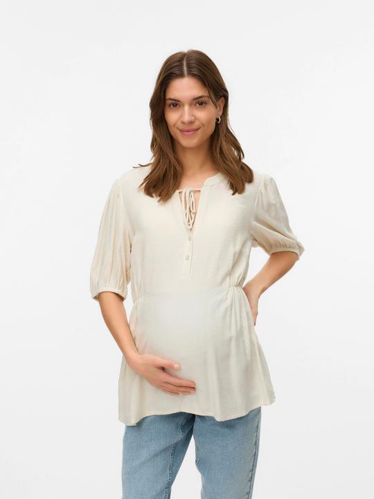 Produktbild Mamalicious Normal geschnitten Mandarin Kragen Elastische Bündchen Ballonärmel Top Bluse (M)