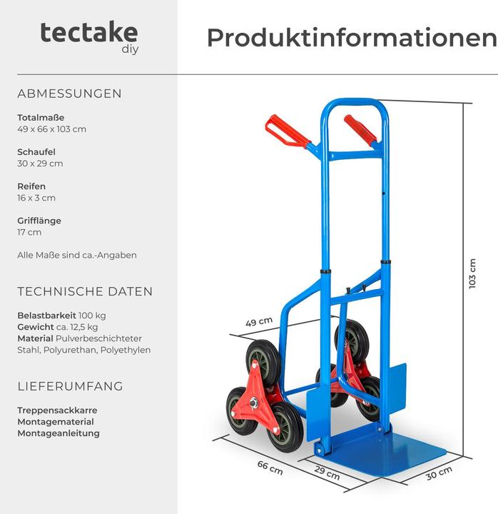 Produktbild tectake Treppensackkarre (100 kg)