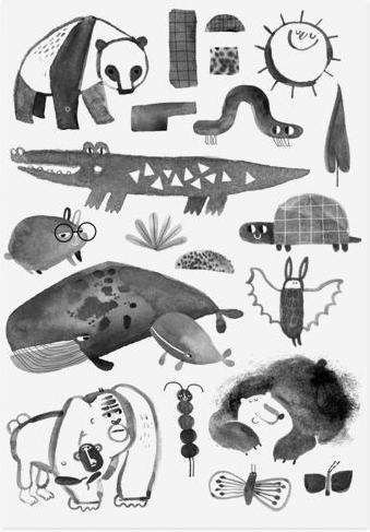 Actual product image Nuukk Organic children's tattoo crocodile & friends black and white