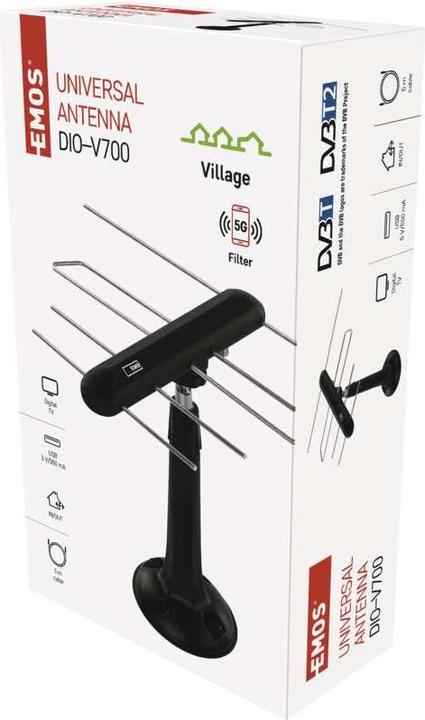 Image du produit Emos Antenne universelle EM-DIO3, 0-80 km, DVB-T2, filtre LTE/4G/5G (DVB-T / -T2, LTE)