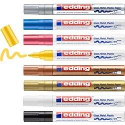 Image du produit Edding Marqueur à peinture brillante (Jaune, Golden, Argenté, Bleu clair, Rose, Blanc, Noir, Cuivre, 4 mm, 8 x)