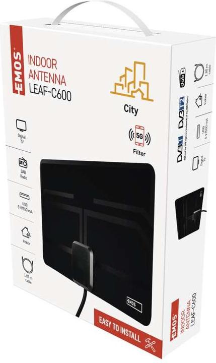 Produktbild Emos Zimmerantenne CITY LEAF-C600, DVB-T2, DAB, LTE/4G/5G Filter (Zimmerantenne, DVB-T / -T2, LTE)
