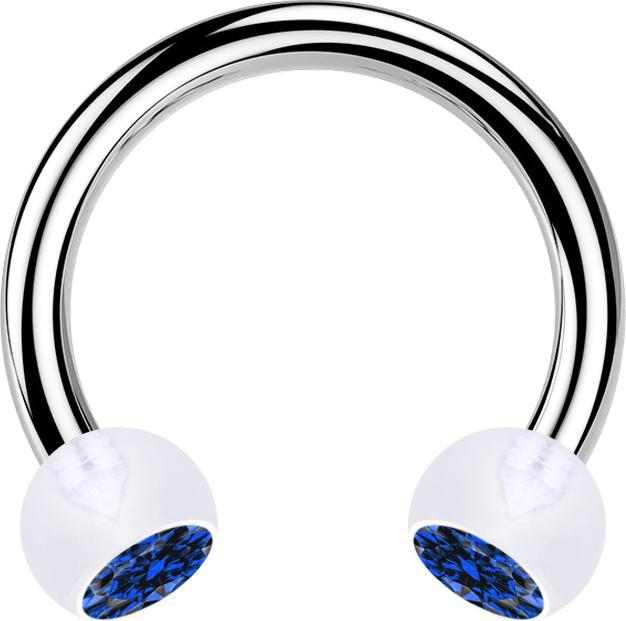 Star Piercing Circular Barbell silber mit zwei Kugeln transparent Kristall dunkelblau (ohne Messing, Bioflex, Chirurgenstahl 316L)