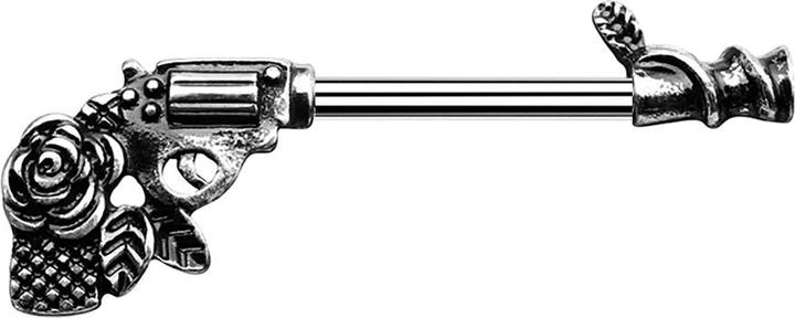 Produktbild Star Piercing Barbell Stab Rosen Revolver altsilber (Chirurgenstahl 316L, Messing)