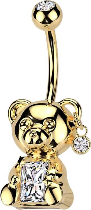 Produktbild Star Piercing Banane vergoldet mit Kugel vergoldet Kristall silber und Teddybär Kristall silber (Chirurgenstahl 316L, Messing)