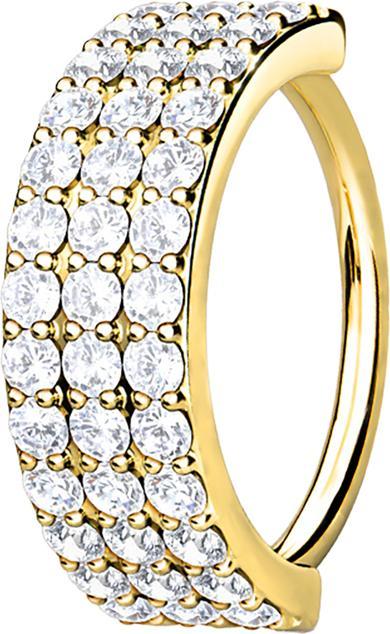 Produktbild Star Piercing Micro Piercing Ring 14k vergoldet drei linien mit Kristallen (Messing, Chirurgenstahl 316L)