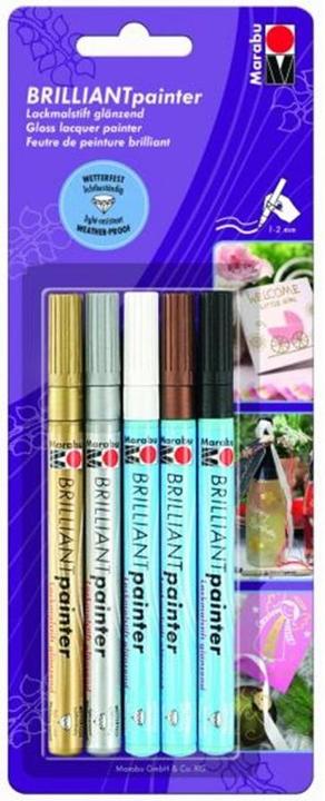 Actual product image Marabu BRILLIANT painter lacquer pencil (White, Copper, Silver, Black, Gold, 2 mm, 5 x)