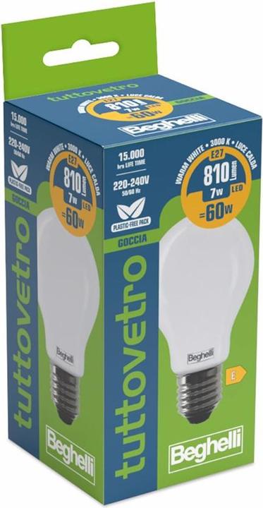 Actual product image Beghelli All-Glass Energy-saving Bulb Warm White 3000 K 7 W E27 E (E27, 7 W, 810 lm, 1 x, E)