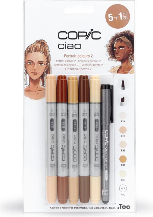 Produktbild Copic Marker ciao, 5+1 Set "Portrait 2" (Beige, Sandbraun, Sepia, Braun, 0.30 mm, 6 x)