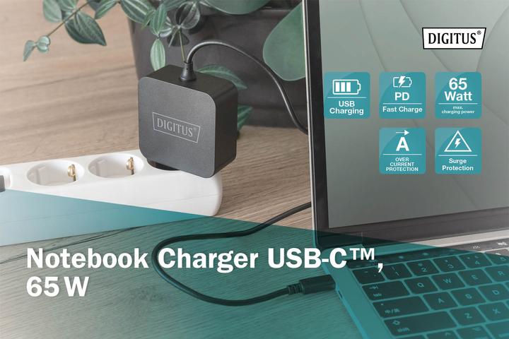 Image du produit Digitus Chargeur pour ordinateur portable Adaptateur secteur USB-C 65W PD3.0 DA-10071 1,2 m, noir (65 W)