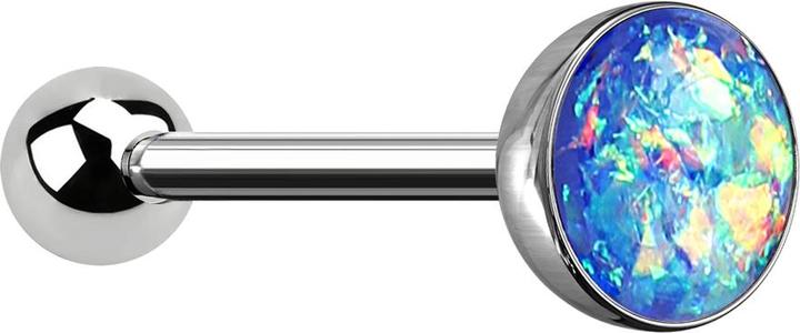 Actual product image Star Piercing Barbell silber mit Kugel und Kugel Opal blau (without brass, Surgical steel 316L)